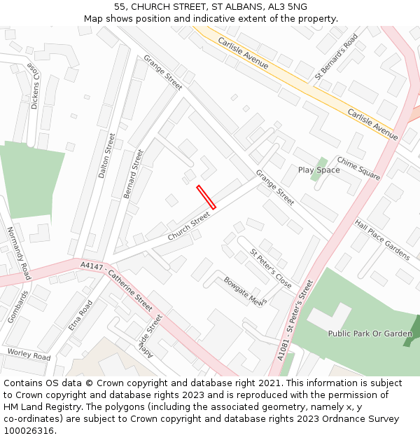 55, CHURCH STREET, ST ALBANS, AL3 5NG: Location map and indicative extent of plot