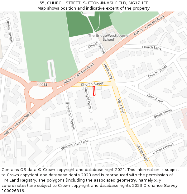 55, CHURCH STREET, SUTTON-IN-ASHFIELD, NG17 1FE: Location map and indicative extent of plot