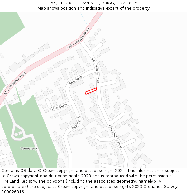 55, CHURCHILL AVENUE, BRIGG, DN20 8DY: Location map and indicative extent of plot