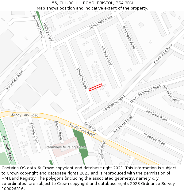 55, CHURCHILL ROAD, BRISTOL, BS4 3RN: Location map and indicative extent of plot