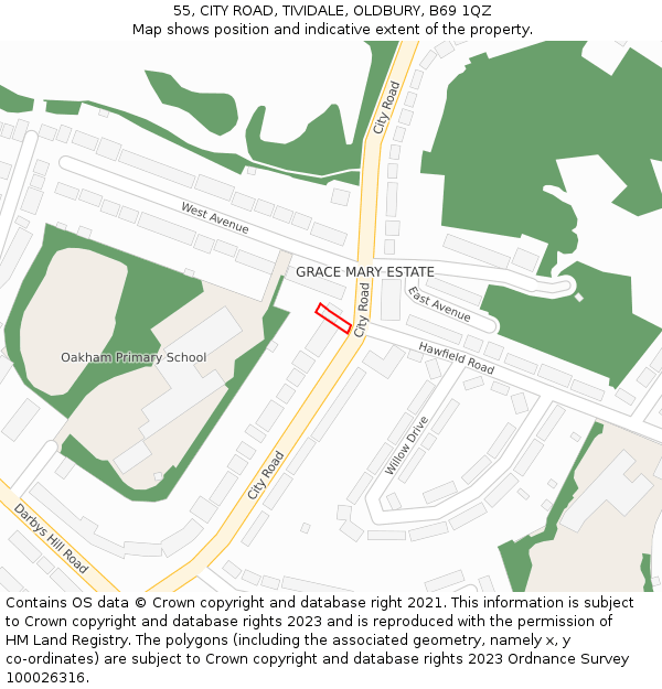 55, CITY ROAD, TIVIDALE, OLDBURY, B69 1QZ: Location map and indicative extent of plot