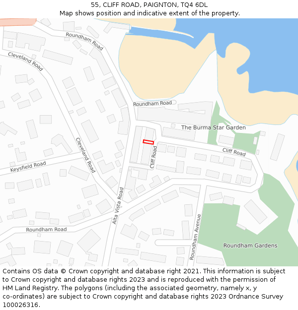55, CLIFF ROAD, PAIGNTON, TQ4 6DL: Location map and indicative extent of plot