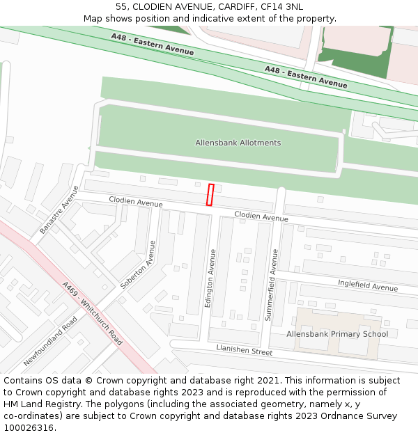 55, CLODIEN AVENUE, CARDIFF, CF14 3NL: Location map and indicative extent of plot
