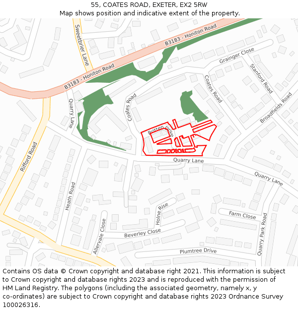 55, COATES ROAD, EXETER, EX2 5RW: Location map and indicative extent of plot