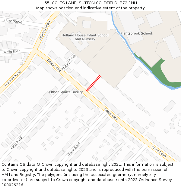 55, COLES LANE, SUTTON COLDFIELD, B72 1NH: Location map and indicative extent of plot