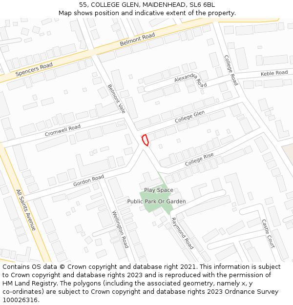 55, COLLEGE GLEN, MAIDENHEAD, SL6 6BL: Location map and indicative extent of plot