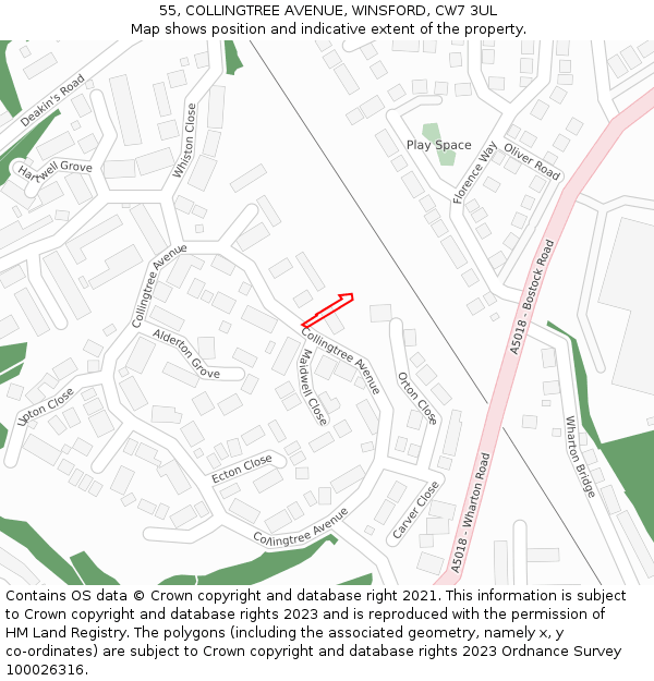 55, COLLINGTREE AVENUE, WINSFORD, CW7 3UL: Location map and indicative extent of plot