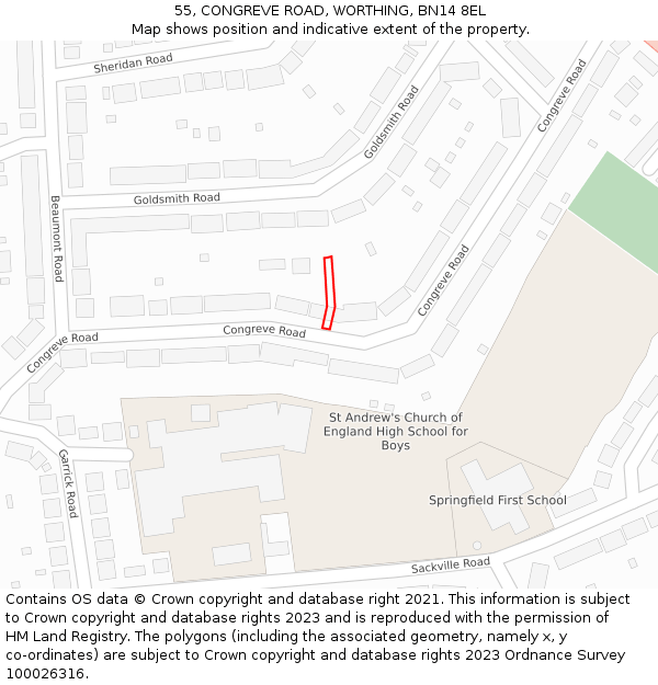55, CONGREVE ROAD, WORTHING, BN14 8EL: Location map and indicative extent of plot