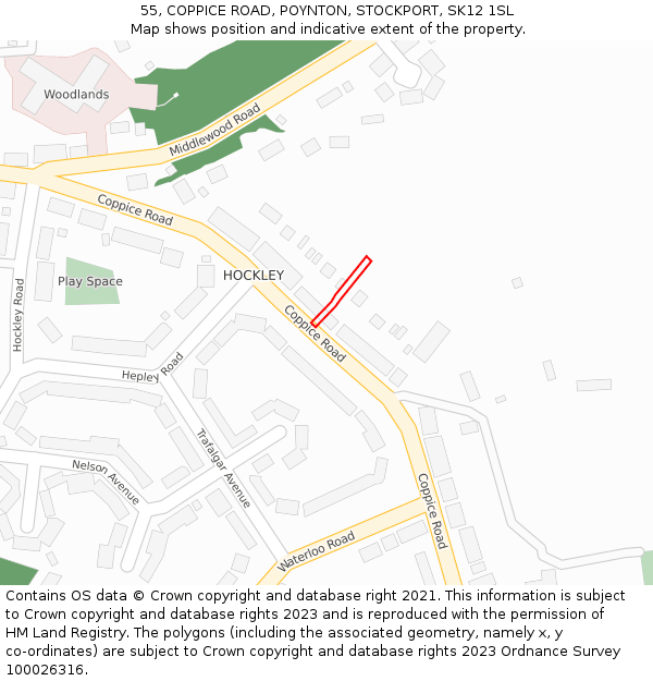 55, COPPICE ROAD, POYNTON, STOCKPORT, SK12 1SL: Location map and indicative extent of plot