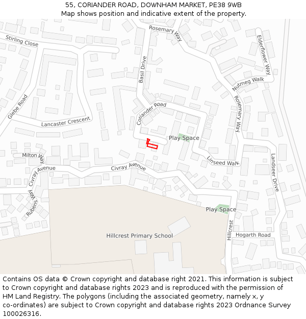 55, CORIANDER ROAD, DOWNHAM MARKET, PE38 9WB: Location map and indicative extent of plot