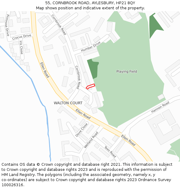 55, CORNBROOK ROAD, AYLESBURY, HP21 8QY: Location map and indicative extent of plot