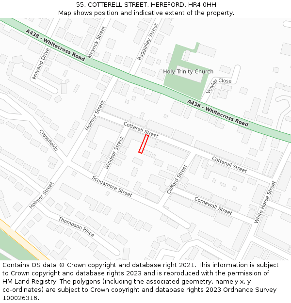 55, COTTERELL STREET, HEREFORD, HR4 0HH: Location map and indicative extent of plot