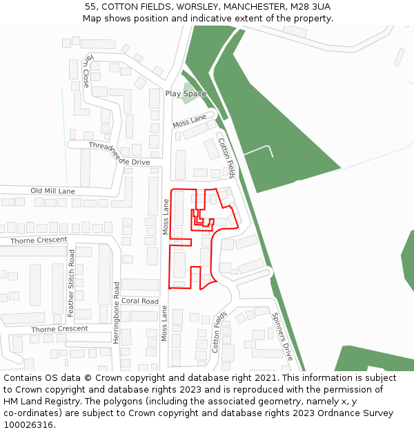 55, COTTON FIELDS, WORSLEY, MANCHESTER, M28 3UA: Location map and indicative extent of plot