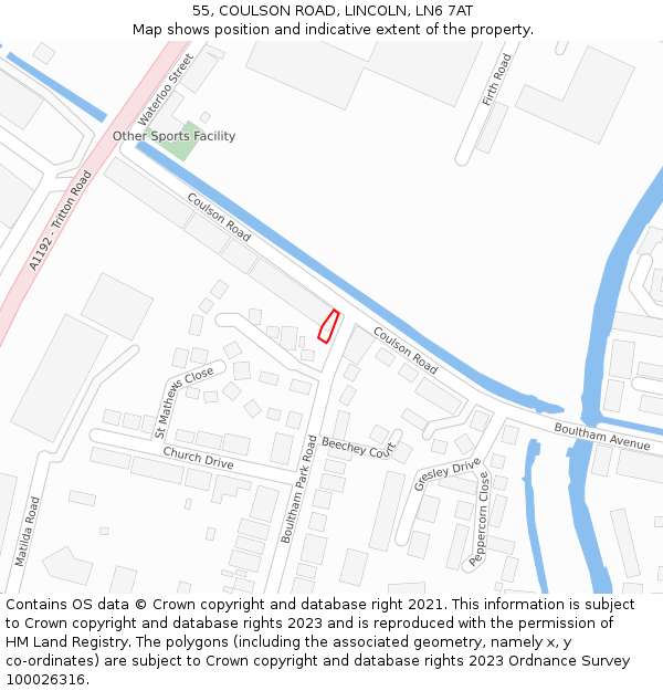 55, COULSON ROAD, LINCOLN, LN6 7AT: Location map and indicative extent of plot