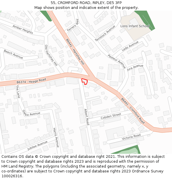 55, CROMFORD ROAD, RIPLEY, DE5 3FP: Location map and indicative extent of plot