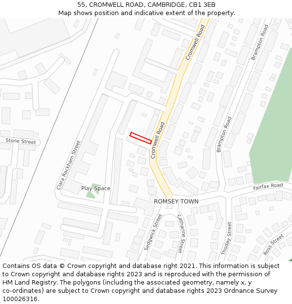 55, CROMWELL ROAD, CAMBRIDGE, CB1 3EB: Location map and indicative extent of plot