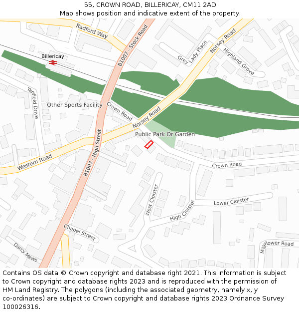 55, CROWN ROAD, BILLERICAY, CM11 2AD: Location map and indicative extent of plot
