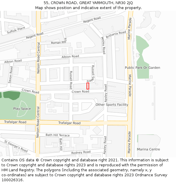 55, CROWN ROAD, GREAT YARMOUTH, NR30 2JQ: Location map and indicative extent of plot