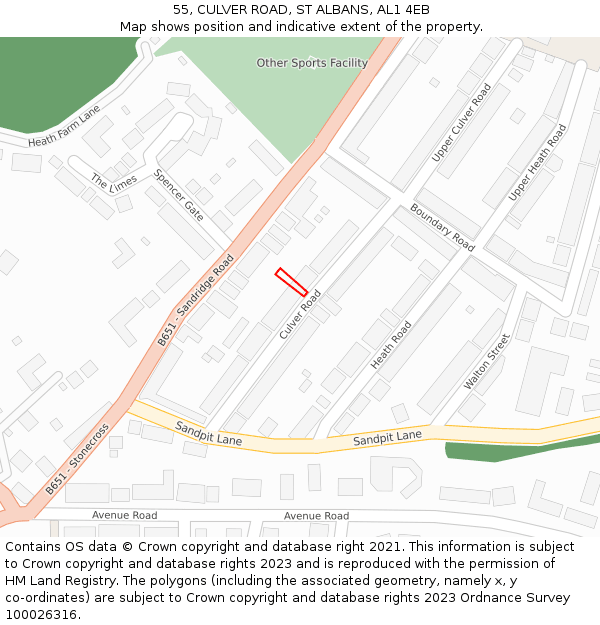 55, CULVER ROAD, ST ALBANS, AL1 4EB: Location map and indicative extent of plot