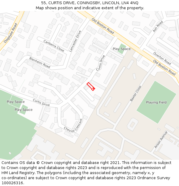 55, CURTIS DRIVE, CONINGSBY, LINCOLN, LN4 4NQ: Location map and indicative extent of plot