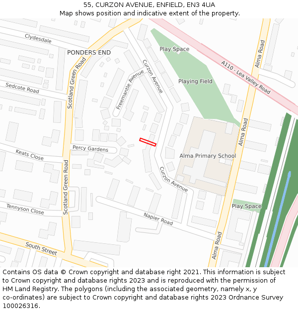 55, CURZON AVENUE, ENFIELD, EN3 4UA: Location map and indicative extent of plot