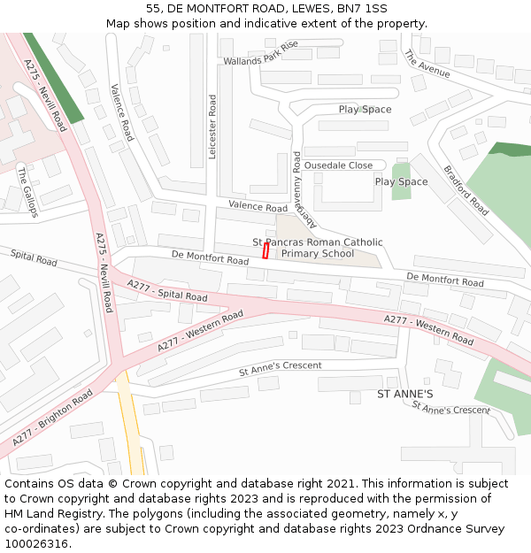 55, DE MONTFORT ROAD, LEWES, BN7 1SS: Location map and indicative extent of plot