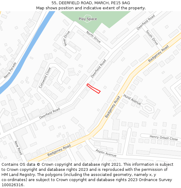 55, DEERFIELD ROAD, MARCH, PE15 9AG: Location map and indicative extent of plot
