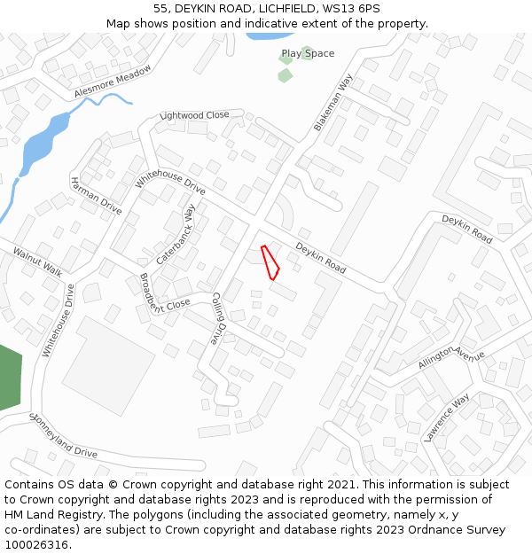55, DEYKIN ROAD, LICHFIELD, WS13 6PS: Location map and indicative extent of plot