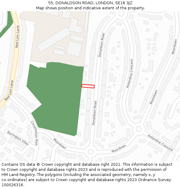 55, DONALDSON ROAD, LONDON, SE18 3JZ: Location map and indicative extent of plot