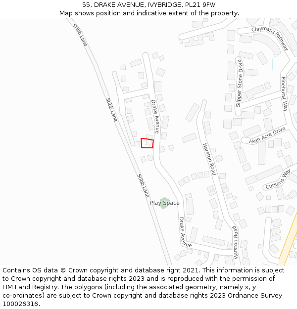 55, DRAKE AVENUE, IVYBRIDGE, PL21 9FW: Location map and indicative extent of plot