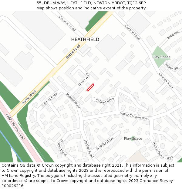 55, DRUM WAY, HEATHFIELD, NEWTON ABBOT, TQ12 6RP: Location map and indicative extent of plot