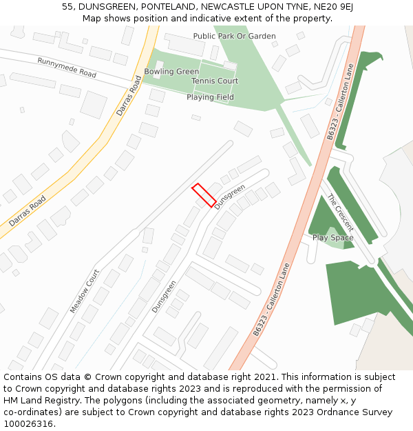 55, DUNSGREEN, PONTELAND, NEWCASTLE UPON TYNE, NE20 9EJ: Location map and indicative extent of plot