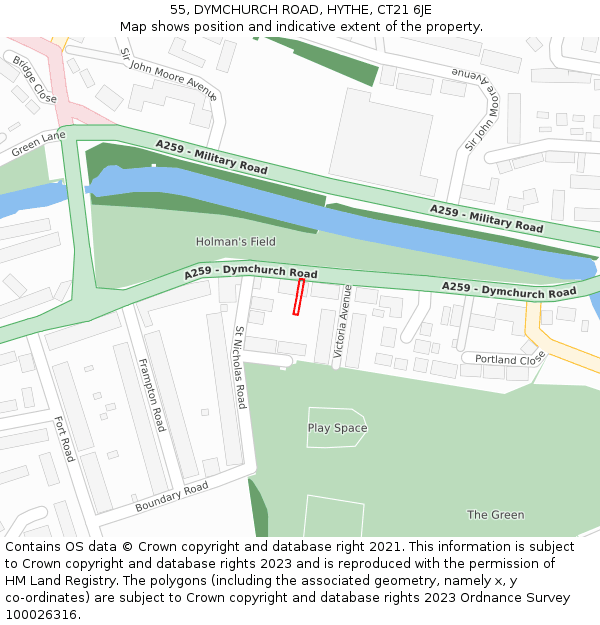 55, DYMCHURCH ROAD, HYTHE, CT21 6JE: Location map and indicative extent of plot