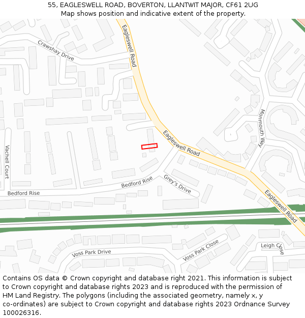 55, EAGLESWELL ROAD, BOVERTON, LLANTWIT MAJOR, CF61 2UG: Location map and indicative extent of plot