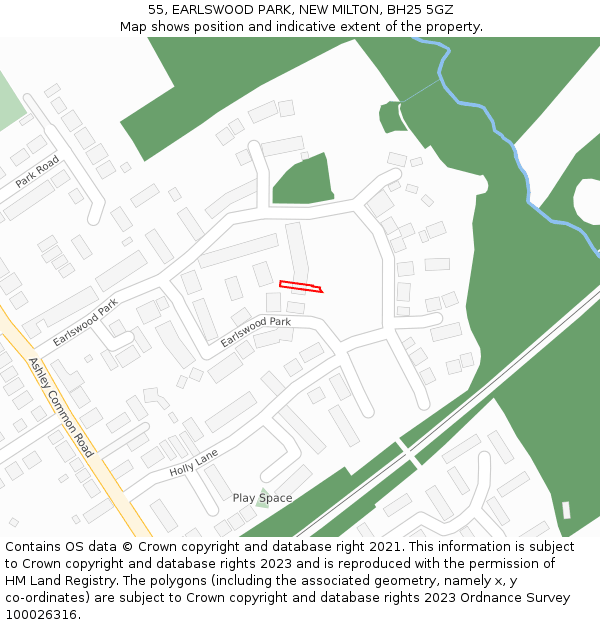 55, EARLSWOOD PARK, NEW MILTON, BH25 5GZ: Location map and indicative extent of plot