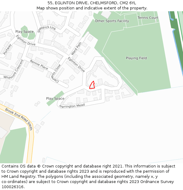 55, EGLINTON DRIVE, CHELMSFORD, CM2 6YL: Location map and indicative extent of plot