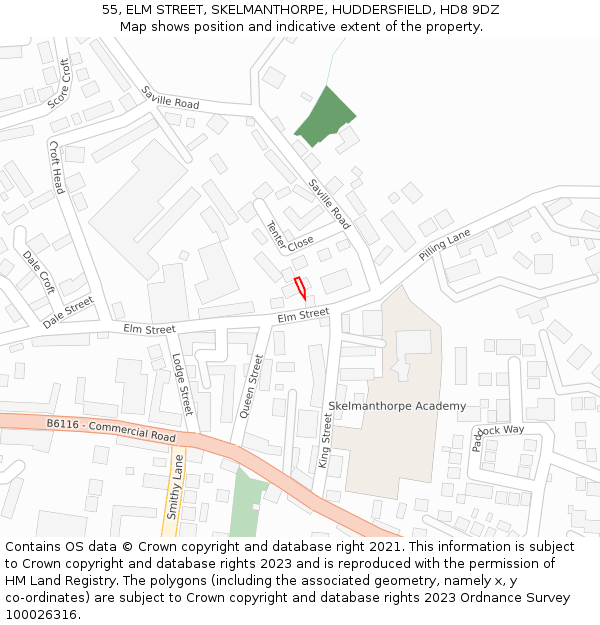 55, ELM STREET, SKELMANTHORPE, HUDDERSFIELD, HD8 9DZ: Location map and indicative extent of plot