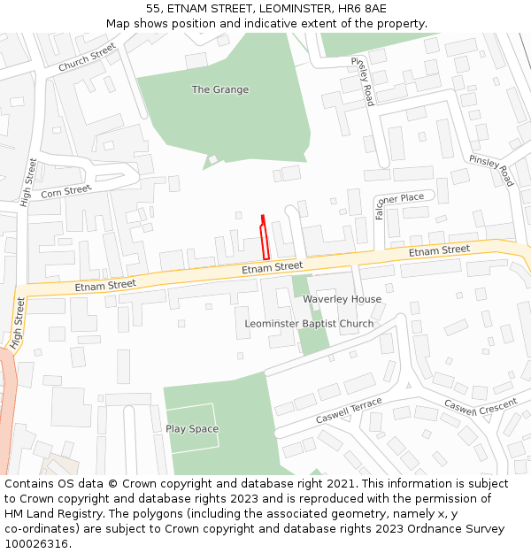55, ETNAM STREET, LEOMINSTER, HR6 8AE: Location map and indicative extent of plot