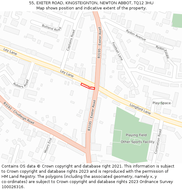 55, EXETER ROAD, KINGSTEIGNTON, NEWTON ABBOT, TQ12 3HU: Location map and indicative extent of plot