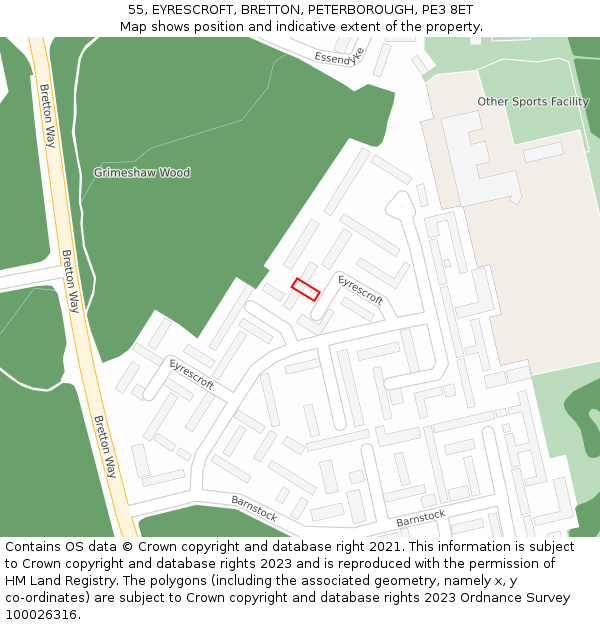 55, EYRESCROFT, BRETTON, PETERBOROUGH, PE3 8ET: Location map and indicative extent of plot