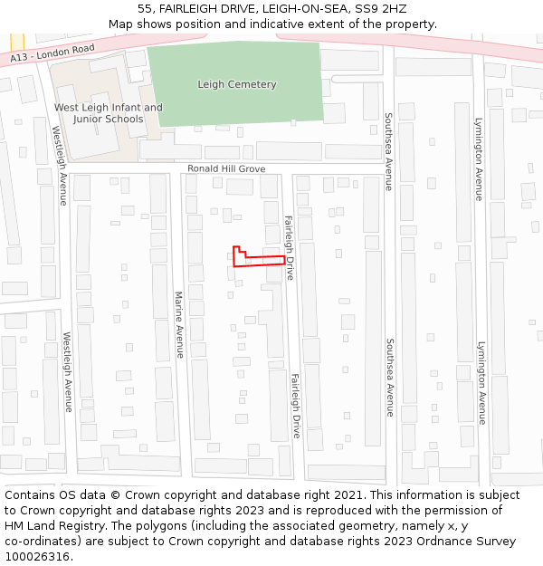 55, FAIRLEIGH DRIVE, LEIGH-ON-SEA, SS9 2HZ: Location map and indicative extent of plot