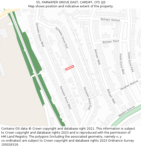 55, FAIRWATER GROVE EAST, CARDIFF, CF5 2JS: Location map and indicative extent of plot