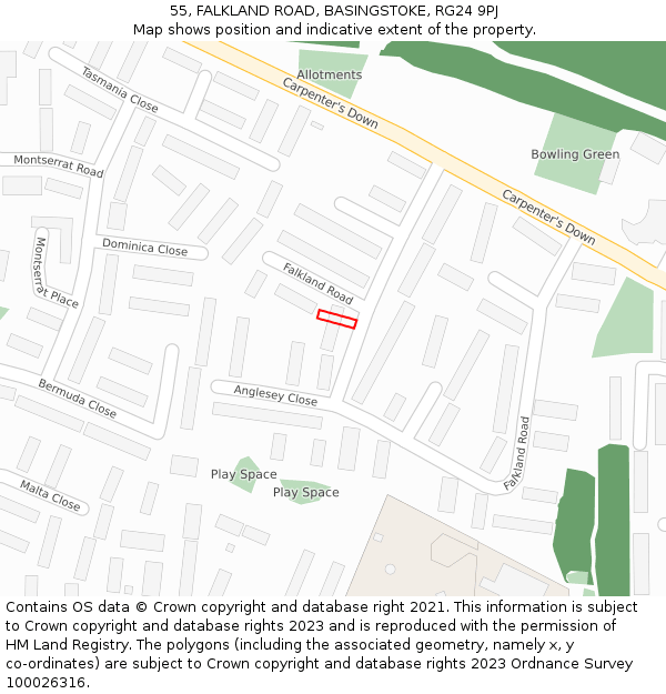 55, FALKLAND ROAD, BASINGSTOKE, RG24 9PJ: Location map and indicative extent of plot
