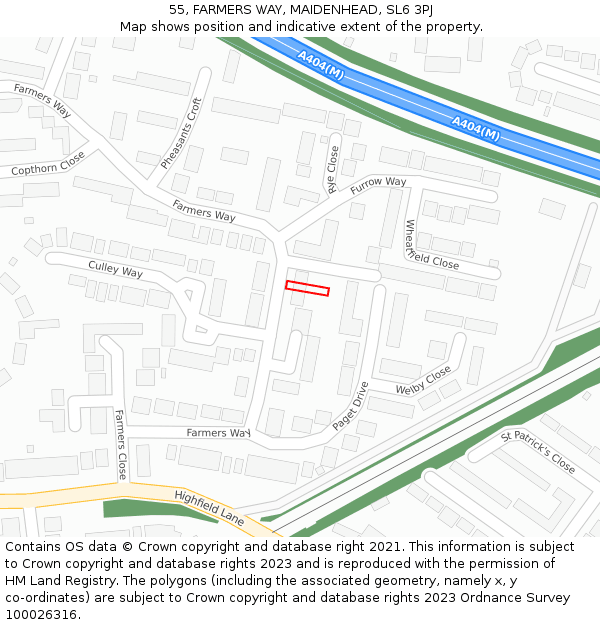 55, FARMERS WAY, MAIDENHEAD, SL6 3PJ: Location map and indicative extent of plot