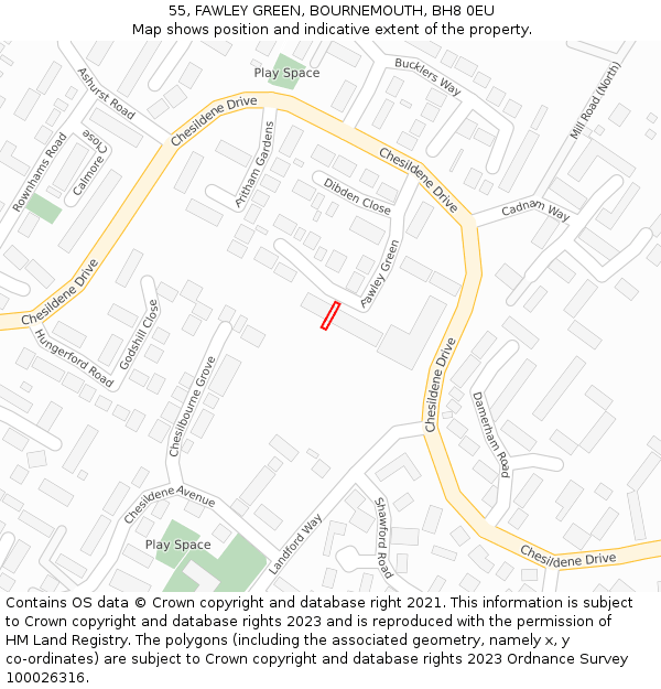 55, FAWLEY GREEN, BOURNEMOUTH, BH8 0EU: Location map and indicative extent of plot