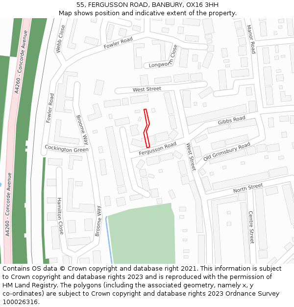 55, FERGUSSON ROAD, BANBURY, OX16 3HH: Location map and indicative extent of plot