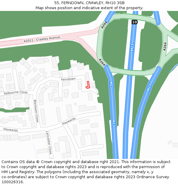 55, FERNDOWN, CRAWLEY, RH10 3SB: Location map and indicative extent of plot