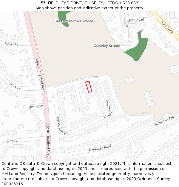 55, FIELDHEAD DRIVE, GUISELEY, LEEDS, LS20 8DX: Location map and indicative extent of plot