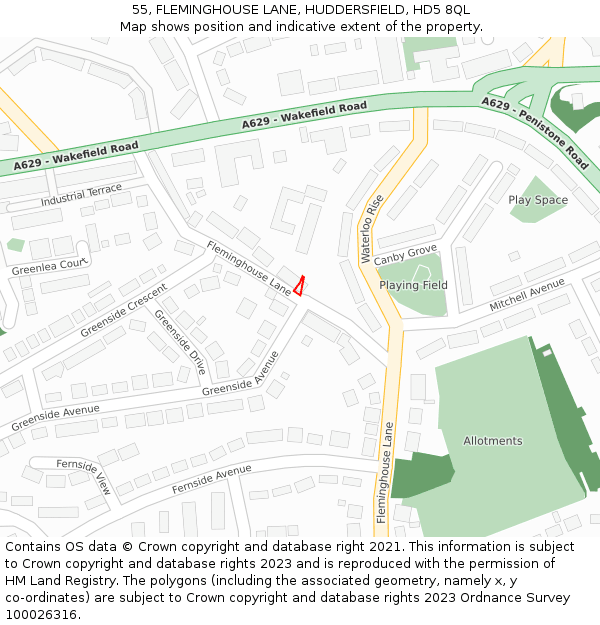 55, FLEMINGHOUSE LANE, HUDDERSFIELD, HD5 8QL: Location map and indicative extent of plot