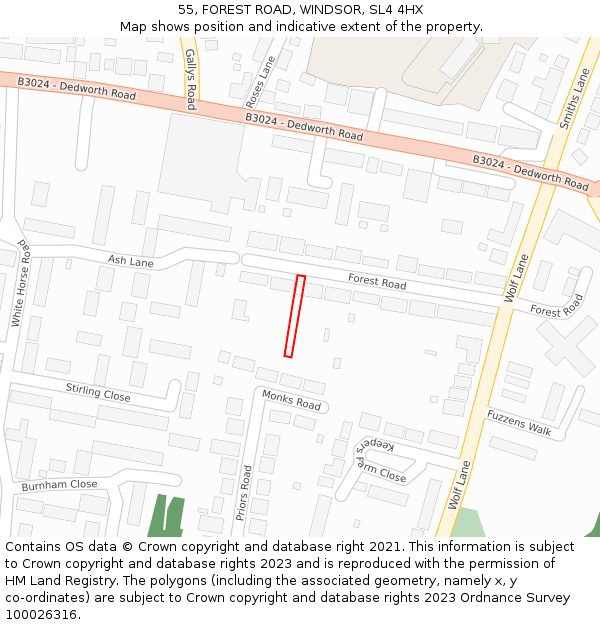 55, FOREST ROAD, WINDSOR, SL4 4HX: Location map and indicative extent of plot